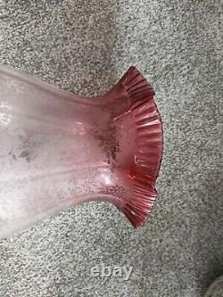 SUPERB ANTIQUE VICTORIAN CRANBERRY OIL LAMP SHADE 21.5cm tall