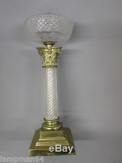 SUPERB MESSINGERS CUT GLASS OIL LAMP WITH MATCHING CUT COLUMN