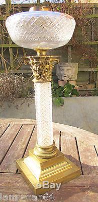 SUPERB MESSINGERS CUT GLASS OIL LAMP WITH MATCHING CUT COLUMN