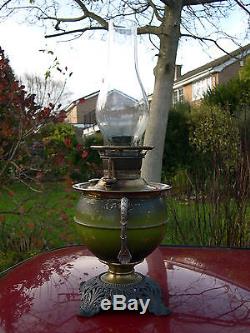 SUPERB MILLER No 2 CENTRE DRAUGHT PARAFFIN OIL LAMP WORKING WITH CORRECT CHIMNEY