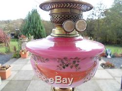 Superb Victorian 26.3/4 Tall Decorative Cranberry/pink Duplex Oil Lamp