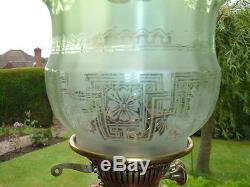 Superb Victorian Nicely Shaped Etched Oil Lamp Shade. In Pristine Condition