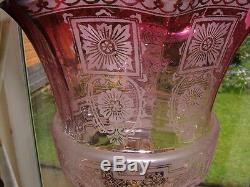 SUPERIOR ORIGINAL FULL SIZE 8 SIDED VICTORIAN ETCHED CRANBERRY OIL LAMP SHADE