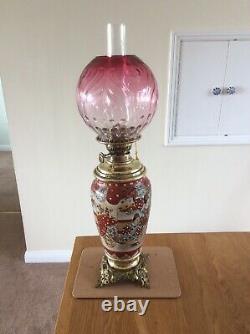 Satsuma Oil Lamp With Original Cranberry Shade