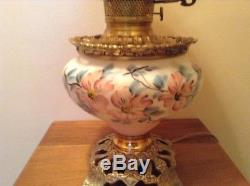 Signed electrified antique Victorian GWTW oil lamp with ball shade 20 1/4