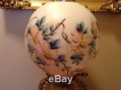 Signed electrified antique Victorian GWTW oil lamp with ball shade 20 1/4