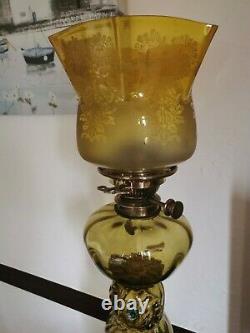 Simply Stunning Antique Victorian Acid Etched Duplex Tulip Oil Lamp Shade