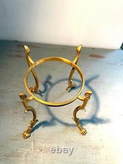 Small French ormolu supercut drop in glass oil lamp gilded brass cat paw feet