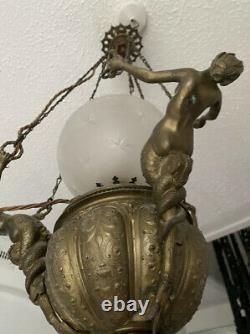 Solid Bronze Mythical Mermaids, Antique Chandelier Victorian Oil Lamp