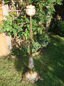Standard Antique Oil Lamp, Cast Brass Stand, Telescopic Ceramic & Brass Base