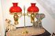 Student Library Brass Twin Arm Burners Sherwoods Oil Lamp adj cherry shade 423