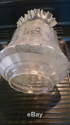 Stunning Acid Etched Frilled, Ribbed Oil Lamp Glass Shade