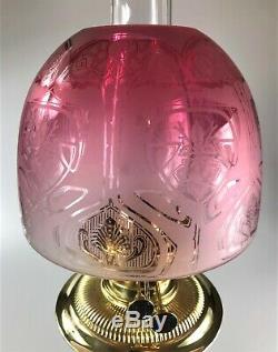 Stunning Antique Art Nouveau Messengers Oil Lamp Cranberry Tinted Shade