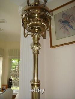 Stunning Antique Brass Converted Oil Standard Floor Lamp with Onyx Table