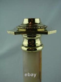 Stunning Antique Polished Cast Brass & Onyx Column, Oil Lamp Base, 29.8cm Tall