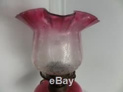 Stunning Blush Duplex Oil Lamp with Original Cranberry Shade