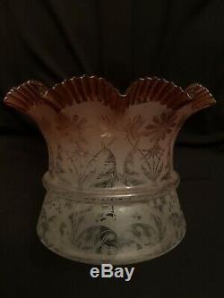 Stunning Glass Acid Etched Tulip Duplex Oil Lamp Shade 4 Fitter