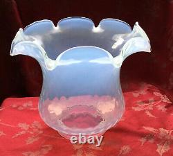 Stunning Large Opaline Glass Quilted And Ruffled Oil Lamp Paraffin Lamp Shade