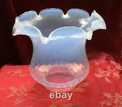 Stunning Large Opaline Glass Quilted And Ruffled Oil Lamp Paraffin Lamp Shade