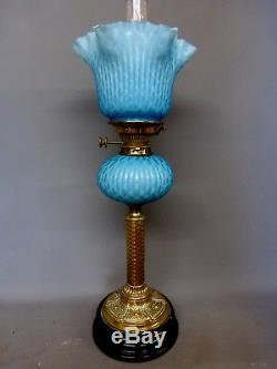 Stunning & Rare Blue Airtrap Mop Duplex Oil Lamp Thomas Webb