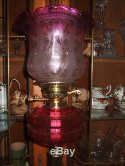 Stunning Rich Cranberry Tulip Oil lamp shade. 4 Fitter