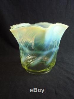 Stunning Vaseline / Opalescent Swirled Design Oil Lamp Shade, Duplex 4 Fitter