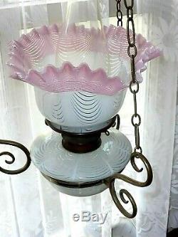 Stunning Victorian 3 Piece Matching Duplex Stourbridge Art Glass Oil Lamp