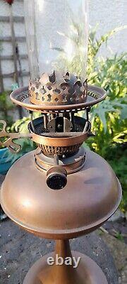 Stunning Victorian Copper Oil Lamp & Painted Shade, Complete & PERFECT condition