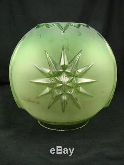 Stunning Victorian Green Satin Glass Globe Shade For Duplex Oil Lamp, 4 Fitter