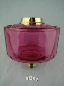 Stunning Victorian Oil Lamp Font, Cranberry Glass, Internal Ribbed Decoration