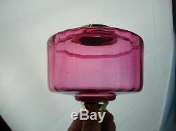Stunning Victorian Oil Lamp Font, Cranberry Glass, Internal Ribbed Decoration