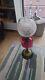 Stunning Victorian Oil Lamp with Cranberry Glass, Brass Column on Wood Base