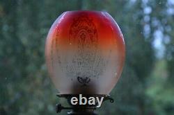 Stunning Victorian acid etched glass 4 duplex oil lamp shade