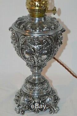 Stunning Vintage Victorian Oil Lamp Cast Iron Ornate Urn. Converted