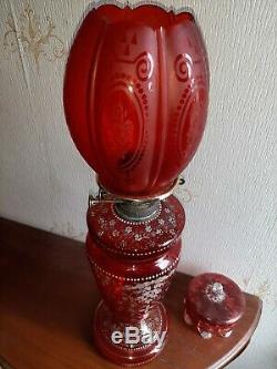 Stunning antique Victorian Bohemian glass oil lamp mint condition a1 no damage