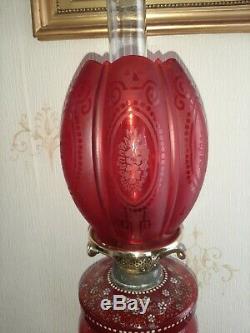 Stunning antique Victorian Bohemian glass oil lamp mint condition a1 no damage