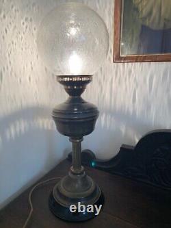 Stunning electrically converted Victorian oil lamp with large glass globe