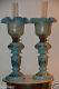 Stunning pair of Antique Victorian opaline glass oil lamp + shades