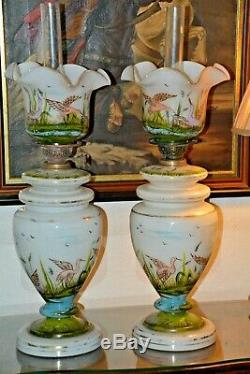 Stunning pair of very rare giant Victorian banquet oil lamp