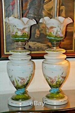 Stunning pair of very rare giant Victorian banquet oil lamp