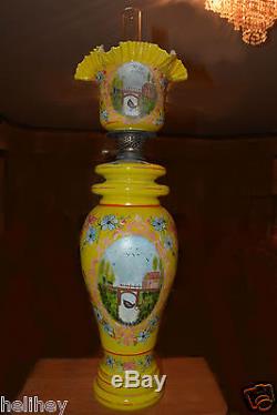 Stunning rare & gigantic org. Victorian-French Opaline glass oil lamp+shade 1m
