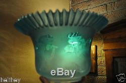Stunning victorian 4 duplex acid etched glass oil lamp shade