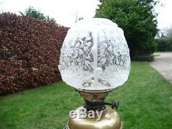 Super Antique Original Clear Glass Victorian Nouveau Acid Etched Oil Lamp Shade