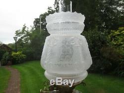 Superb 1890's Victorian Antique Embossed & Etched Duplex Oil Lamp Shade