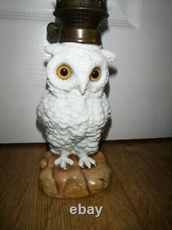 Superb 19th Century Victorian Owl Oil Lamp With Chiminea Excellent