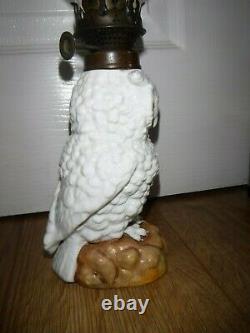 Superb 19th Century Victorian Owl Oil Lamp With Chiminea Excellent