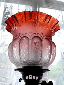 Superb Antique Acid Etched Orange Glass Duplex Oil Lamp Shade