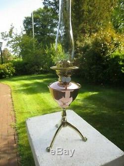 Superb Antique Copper & Brass Duplex Oil Lamp Was Benson