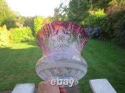 Superb Antique Cranberry Glass Duplex Tulip Oil Lamp Shade