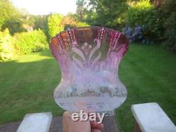 Superb Antique Cranberry Glass Duplex Tulip Oil Lamp Shade